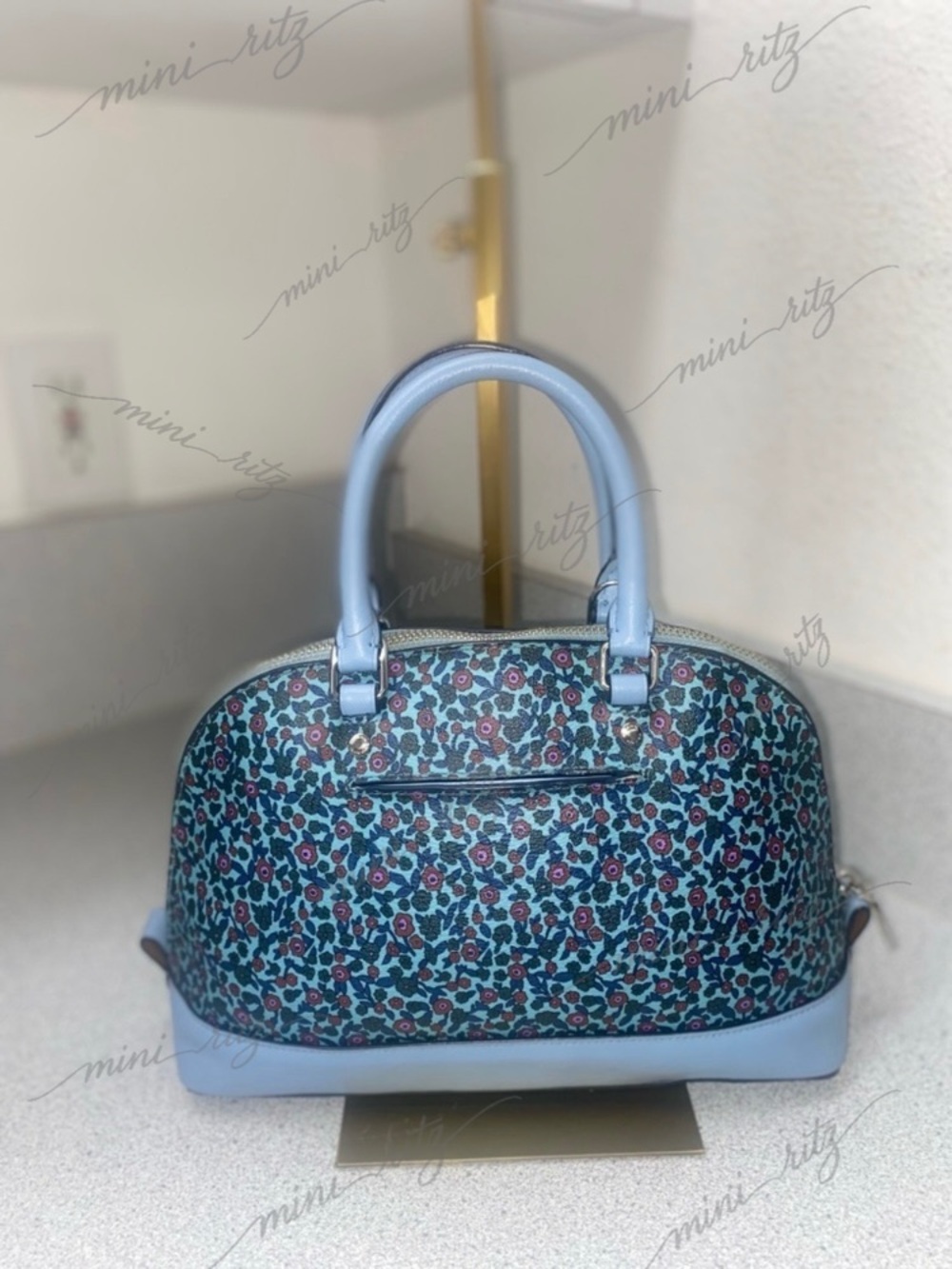 Coach Floral Print Mini Sierra Satchel Crossbody Blue EUC - Picture 15 of 15
